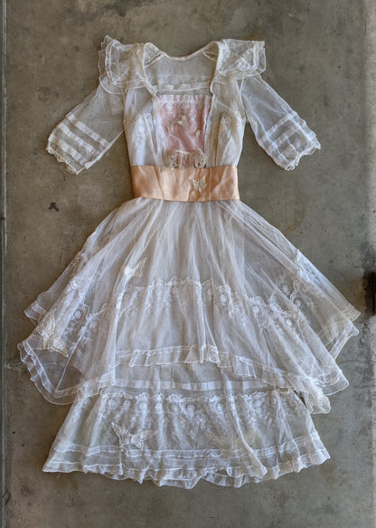 c. 1910s Net Lace Butterfly Dress
