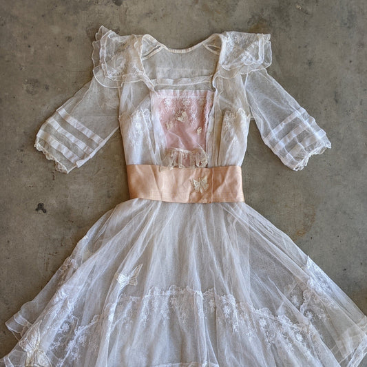 c. 1910s Net Lace Butterfly Dress