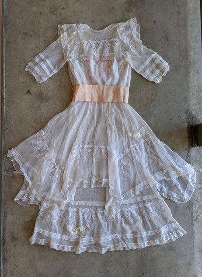c. 1910s Net Lace Butterfly Dress