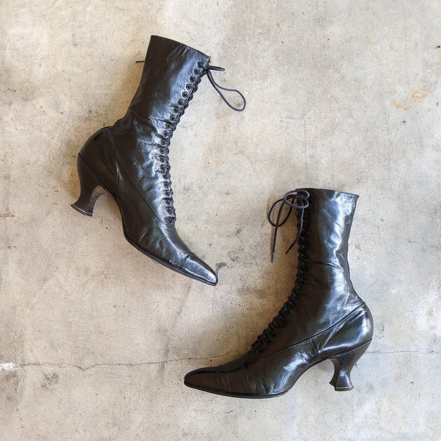 c. 1910s-1920s Black Louis Heel Boots | Approx Sz 5-6