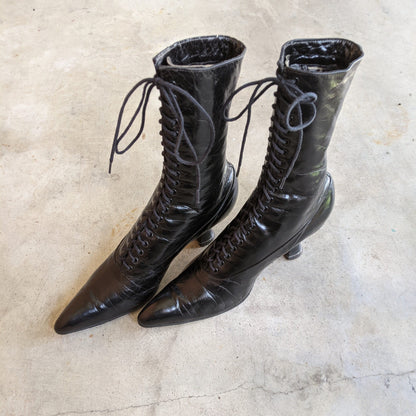 c. 1910s-1920s Black Louis Heel Boots | Approx Sz 5-6