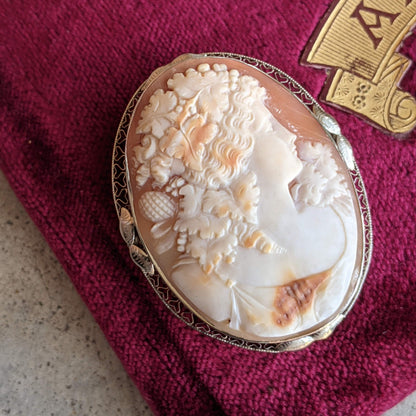 c. 1920 14k White Gold Bacchus / Dionysus Cameo
