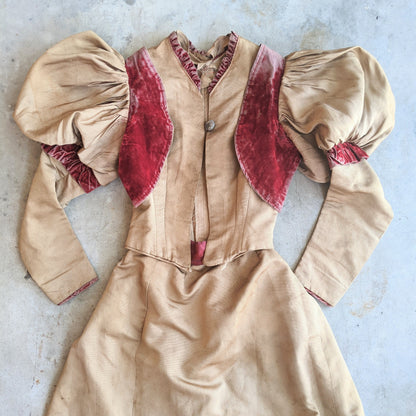 c. 1890s Gold and Burgundy Silk Dress | Study + Display