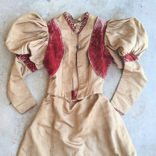 c. 1890s Gold and Burgundy Silk Dress | Study + Display