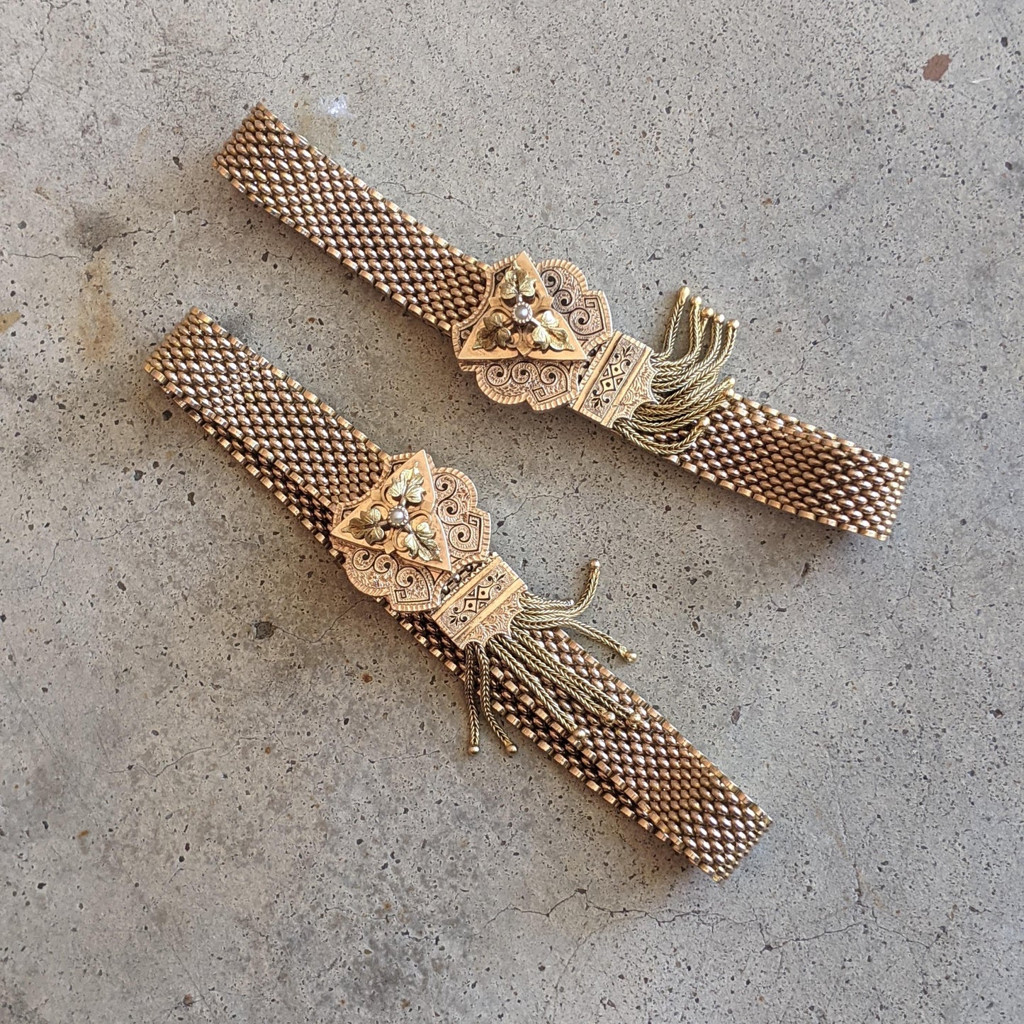 c. 1870s-1880s 14k Gold Mesh Bracelets Pair