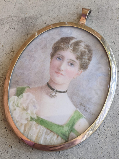 1930s Hand Painted Miniature Portrait