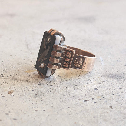 c. 1880s 14k Rose Gold Carved Onyx Ring | Sz 5.5