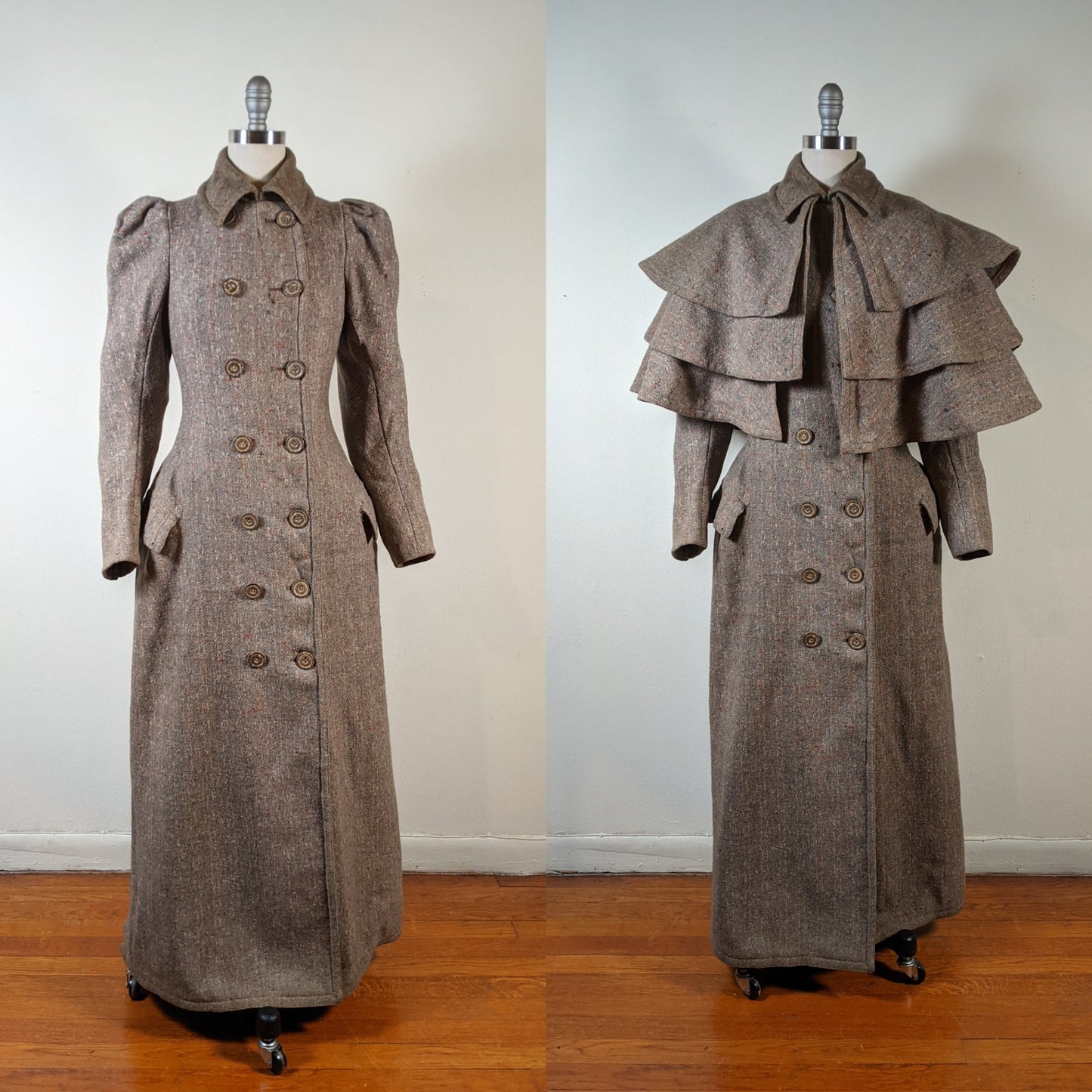 c. 1890s Tweed Coat w/ Capelet