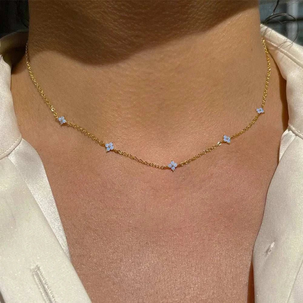 New Stainless Steel Zircon Necklaces for Women 18K Gold Plated Four LeThe Plug