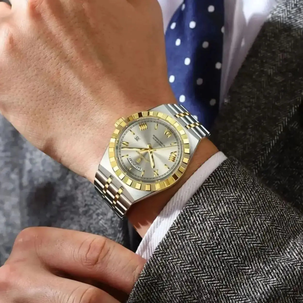 POEDAGAR Men's Luxury Quartz Watch – Waterproof, Luminous, Week & Date Display