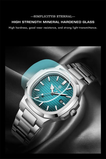 Men's Stainless Steel Waterproof Quartz Watch - Luminous Date & Week Display