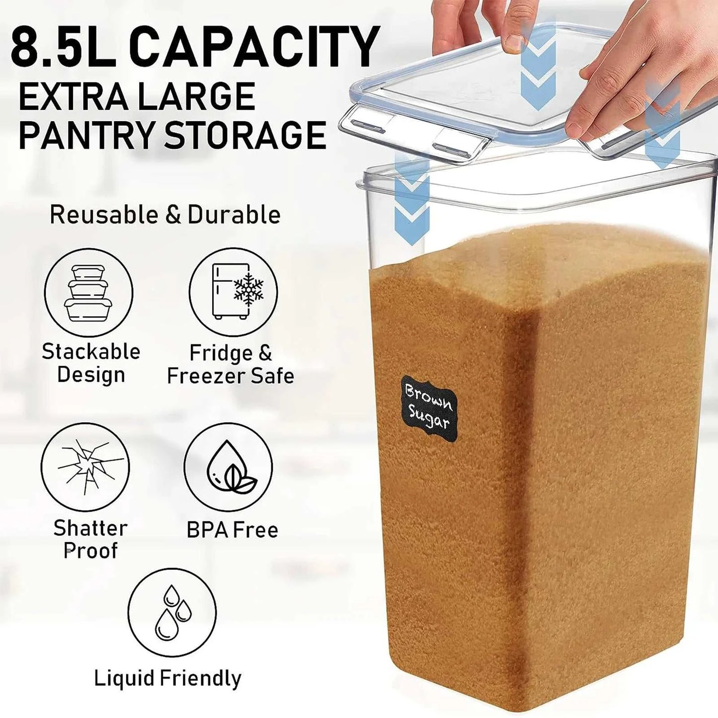 2Pcs Large Airtight Food Storage Containers Pantry 8.7L For Cereal FloThe Plug