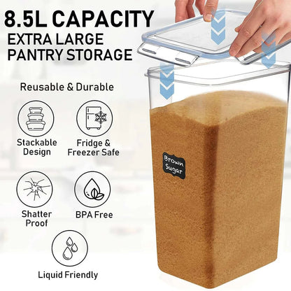 2Pcs Large Airtight Food Storage Containers Pantry 8.7L For Cereal FloThe Plug