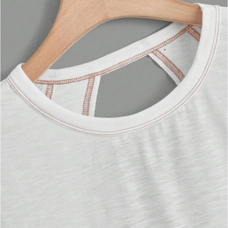 2024 New White Short Sleeve Loose Tees Women's Solid Color Round Neck The Plug