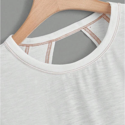 2024 New White Short Sleeve Loose Tees Women's Solid Color Round Neck The Plug