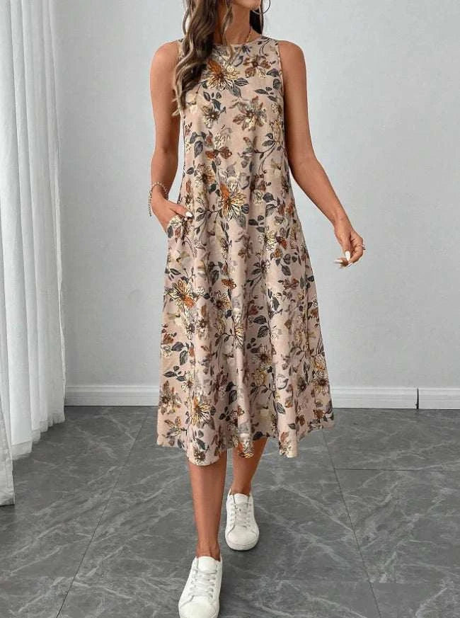 Women's Fashion New Floral Print Pocket A-line Dresses 2025 Summer CasThe Plug