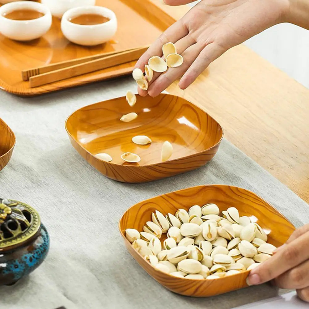Kitchen Imitation Wood Grain Square Plate Japanese Simple Grain Dish Set For Tableware Kitchen Bowl Dish Dinnerware Cook Supplie