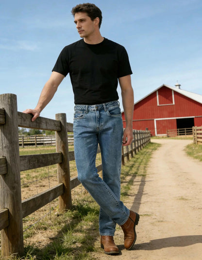Classic Straight Fit Vintage Blue Denim JeansThe Plug
