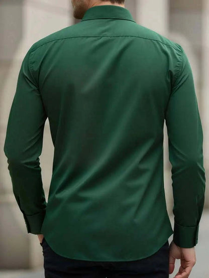 Mens Long Sleeve Solid Slim Fit Dress Shirt Casual Business With PockeThe Plug