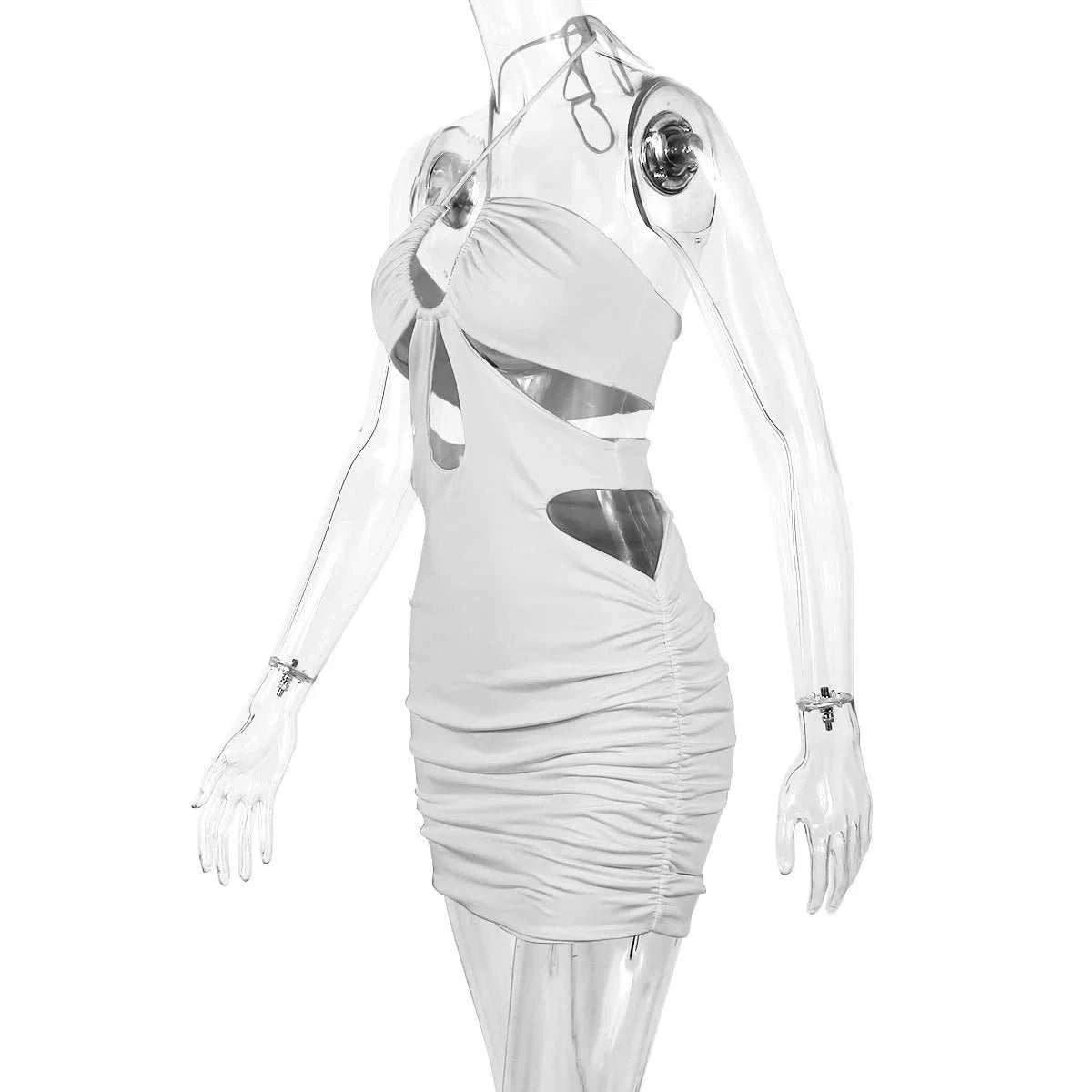 Kesiachiccly Double Layers Ruched Bodycon Dress Women Halter Bandage MThe Plug