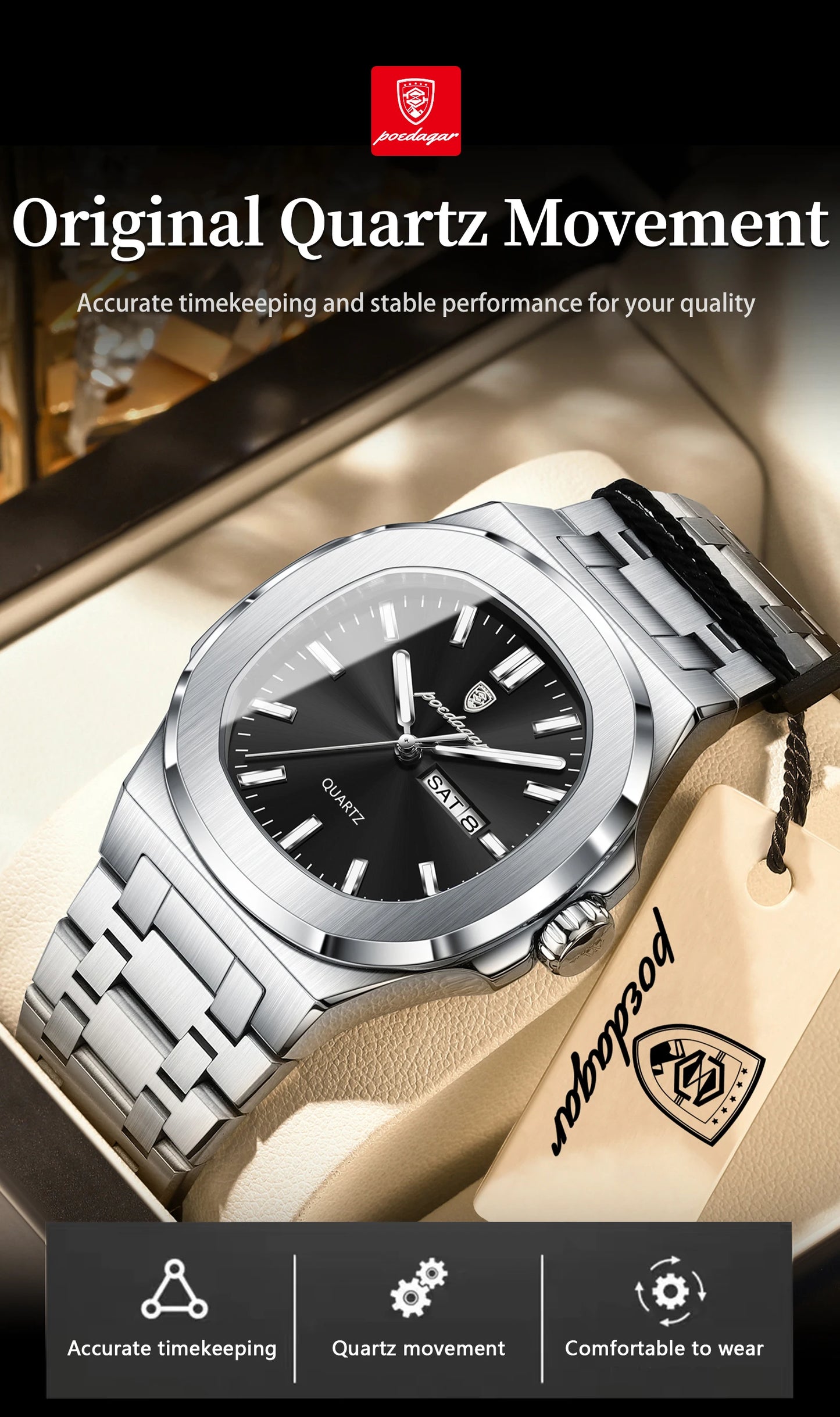 POEDAGAR Men's Luxury Quartz Watch – Waterproof & Luminous