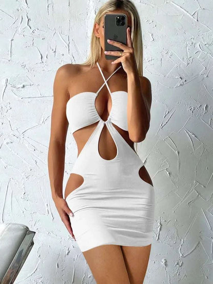 Kesiachiccly Double Layers Ruched Bodycon Dress Women Halter Bandage MThe Plug