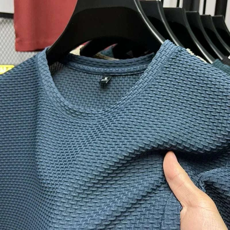 Summer Ice Silk High-End Solid Color High Quality Short Sleeve T ShirtThe Plug