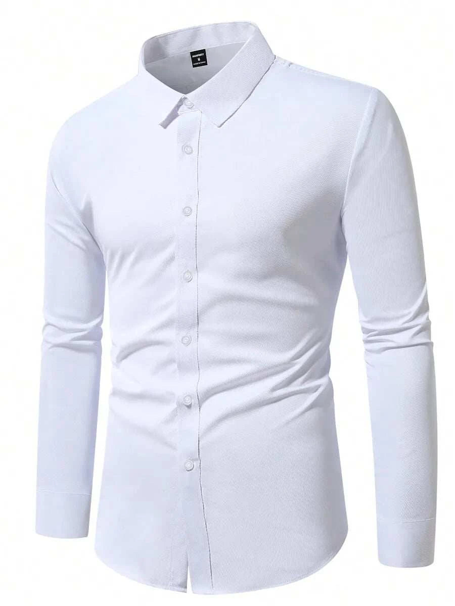 Solid Color Long Sleeve Casual Shirt With Turn-Down Collar For MenThe Plug