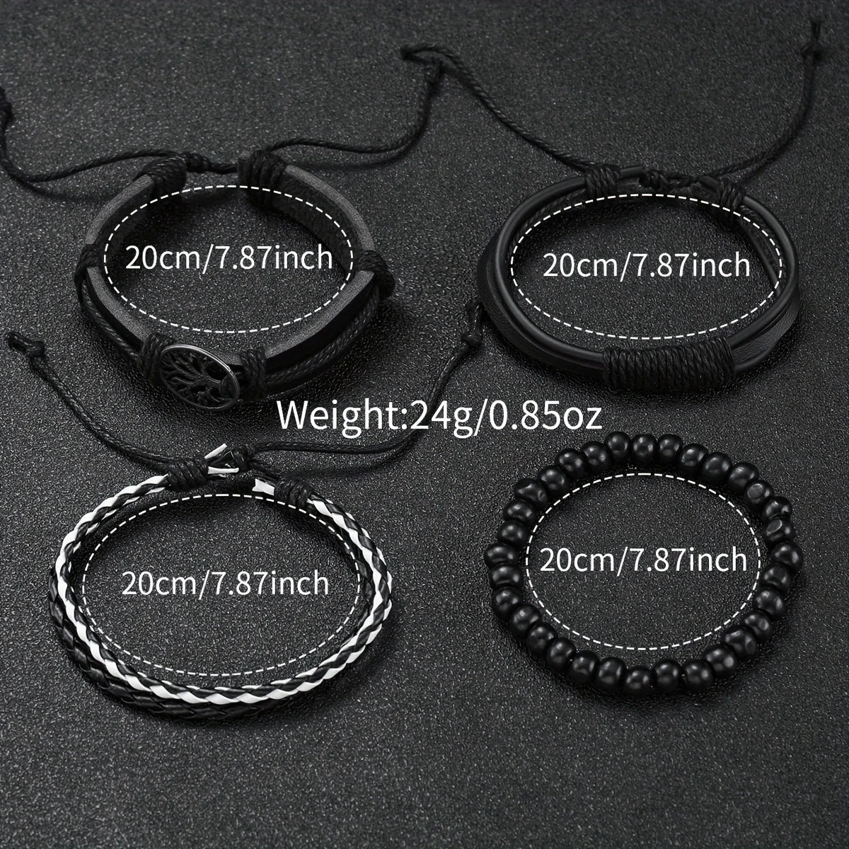 Men's Fashion Quartz Watch & Leather Bracelet Set (4/5pc)
