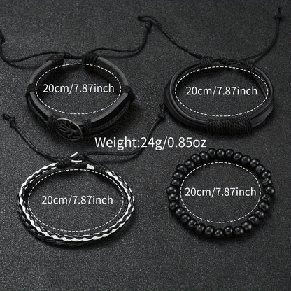 Men's Fashion Quartz Watch & Leather Bracelet Set (4/5pc)