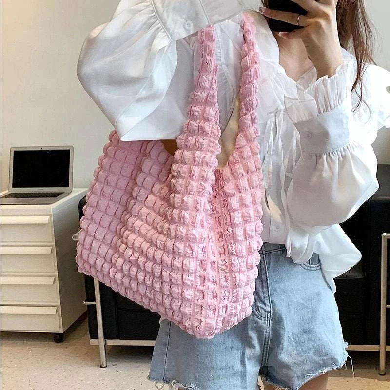 Yogodlns Summer Pleated Cloud Bag Female Candy Color Large Capacity ShThe Plug