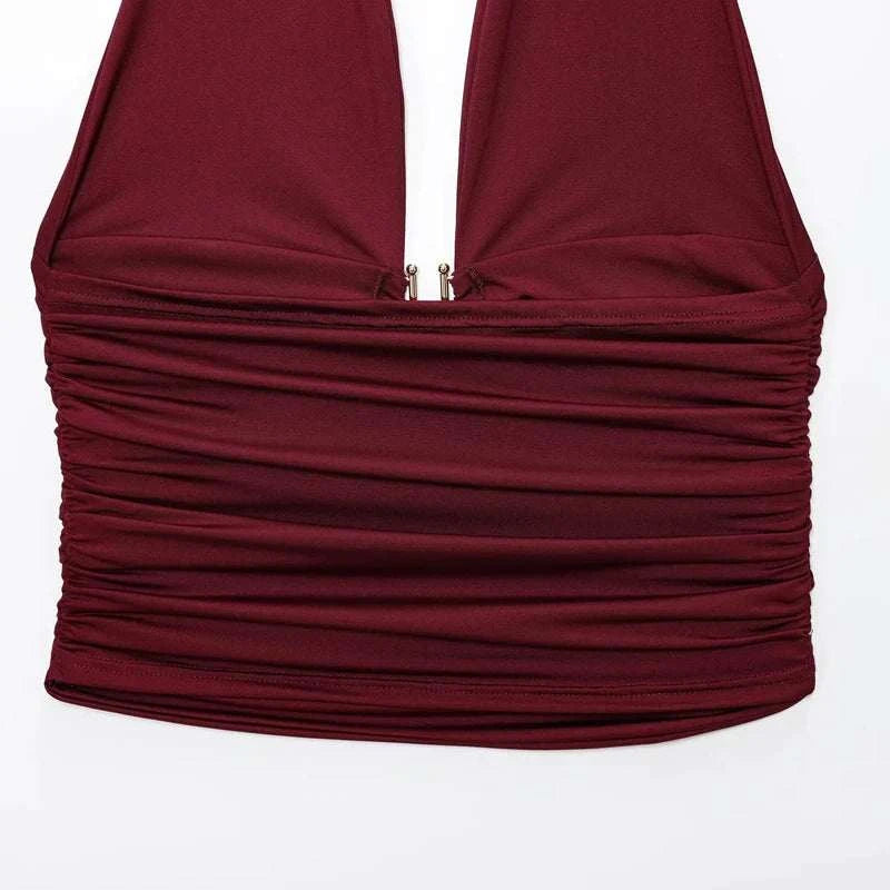 HXAO Women Tops Corset Halter Crop Top Woman Summer Pleated Tight PartThe Plug