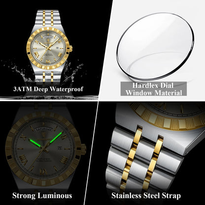 POEDAGAR Men's Luxury Quartz Watch – Waterproof, Luminous, Week & Date Display