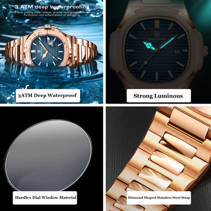 Men's Stainless Steel Waterproof Quartz Watch - Luminous Date & Week Display