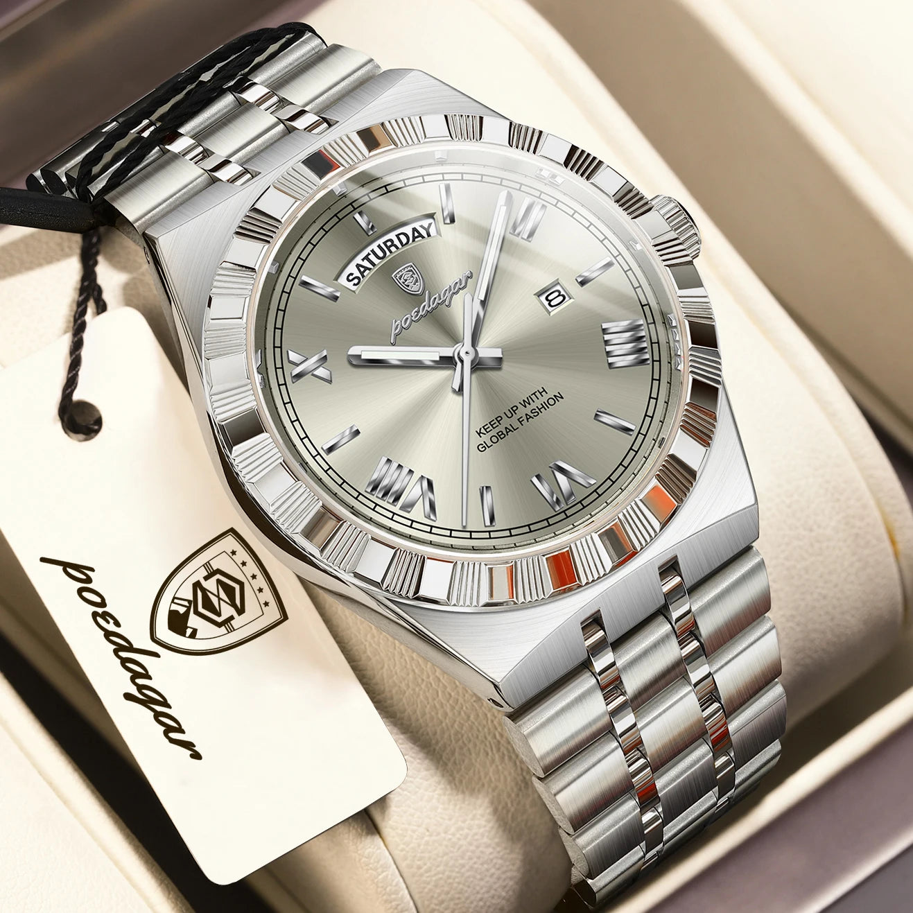 POEDAGAR Men's Luxury Quartz Watch – Waterproof, Luminous, Week & Date Display