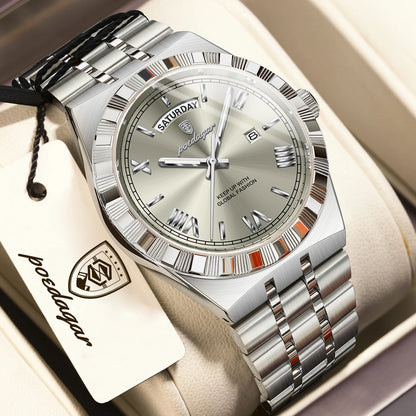 POEDAGAR Men's Luxury Quartz Watch – Waterproof, Luminous, Week & Date Display