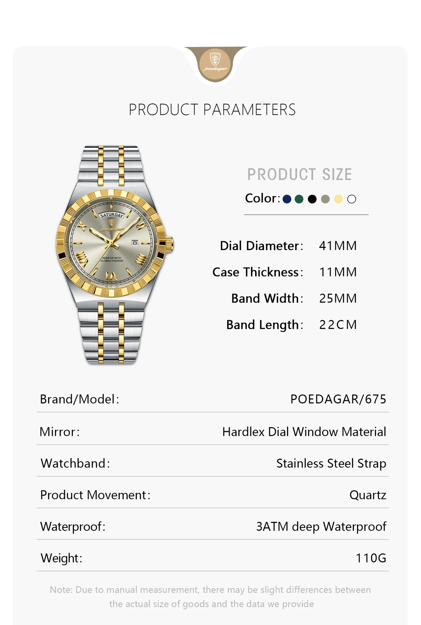 POEDAGAR Men's Luxury Quartz Watch – Waterproof, Luminous, Week & Date Display