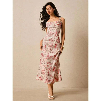 【New style】Women's Floral Print Twist Front Dress Strappy Floral DressThe Plug