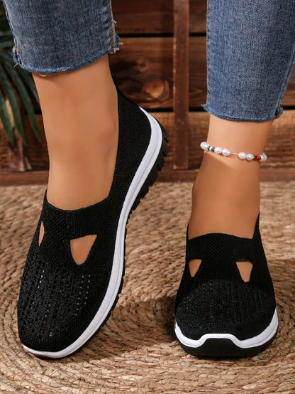 Women's Casual Mesh Sneakers – Cut-Out T-Strap & Cushioned Wedge SoleThe Plug