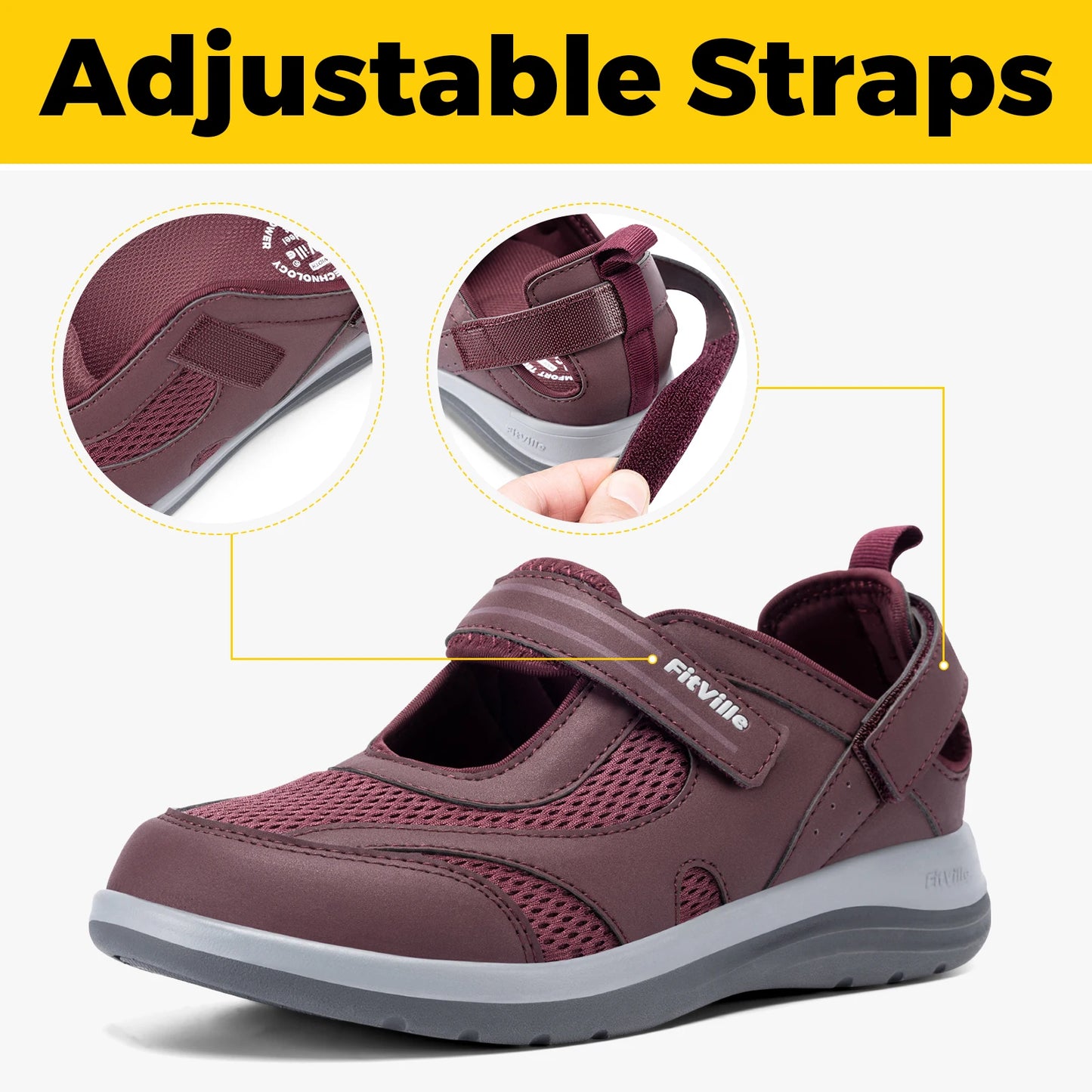 Fitville Women's Sandals Mary Jane Casual Shoes Widened Toe For SwolleThe Plug