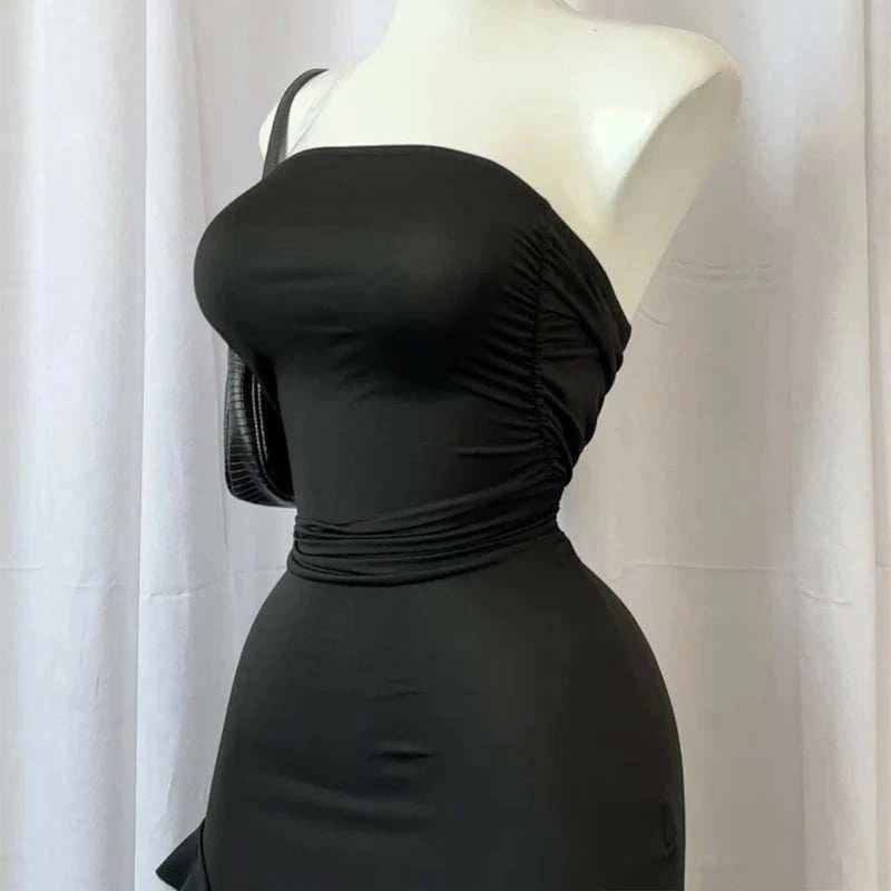 Women Strapless Sexy Floral Fold Hemline High Slit Mini Dress 2024 SolThe Plug