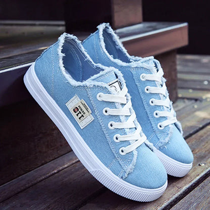 2024 Spring Summer Women Canvas Sneakers Low Top Lace Up Denim Flat ShThe Plug