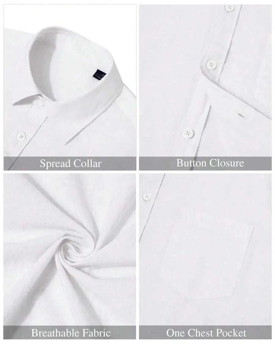 Mens Cotton Linen Short Sleeve Button Up Casual Shirt For Summer BeachThe Plug