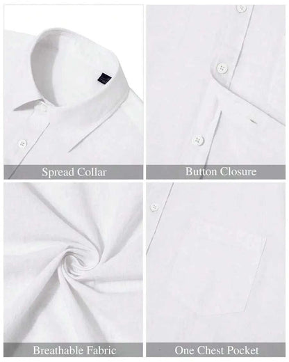 Mens Cotton Linen Short Sleeve Button Up Casual Shirt For Summer BeachThe Plug