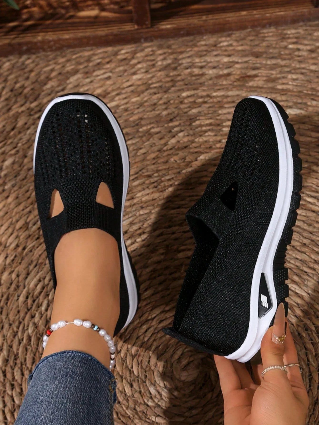 Women's Casual Mesh Sneakers – Cut-Out T-Strap & Cushioned Wedge SoleThe Plug