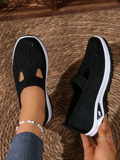 Women's Casual Mesh Sneakers – Cut-Out T-Strap & Cushioned Wedge SoleThe Plug