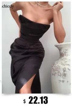 Kesiachiccly Double Layers Ruched Bodycon Dress Women Halter Bandage MThe Plug