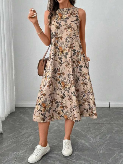 Women's Fashion New Floral Print Pocket A-line Dresses 2025 Summer CasThe Plug