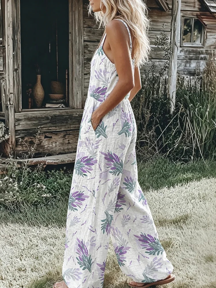 Bohemian Style Floral Jumpsuit for Women, Spaghetti Strap Smocked BodiThe Plug