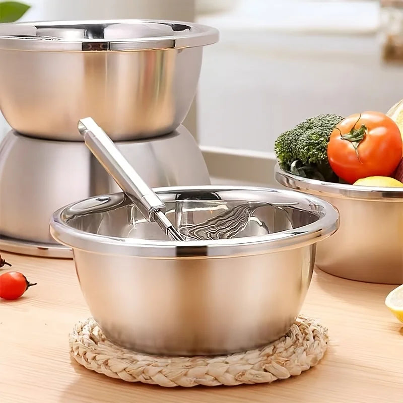 Stainless Steel Mixing Bowl Set, Multi-Purpose Kitchen Basin, European-Style Mixing and Kneading Bowl Set, Soup Bowl, Multi-Purpose Bowl 20+22+24